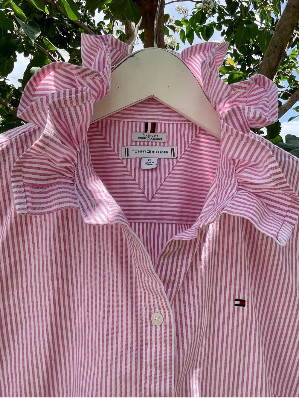 Tommy Hilfiger Upcycled Pink & White Striped Ruffle Collar SIZE WOMEN’S M